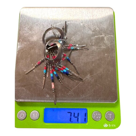 Vtg Sterling Multi Gemstone Southwestern Drop Dangle Earrings Turquoise Coral - Picture 6 of 7